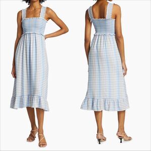 Rails Rumi Smocked Midi Dress Size Small Ivory Sky Cherry Linen Gingham Plaid